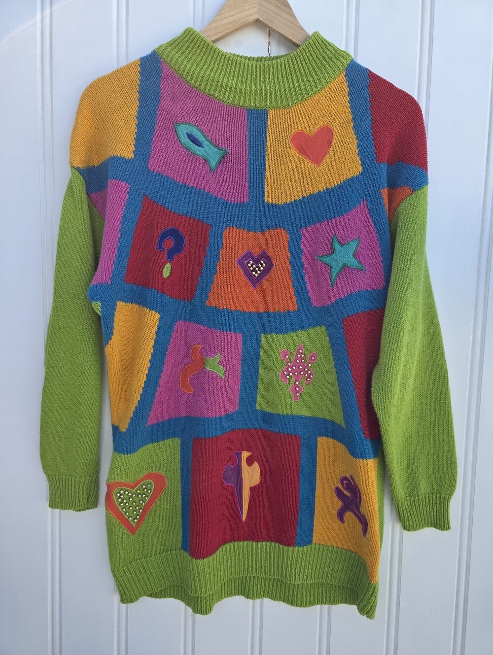 Vintage Santoria 1992 Colorblock Sweater Cotton Knit Oversized Retro Small